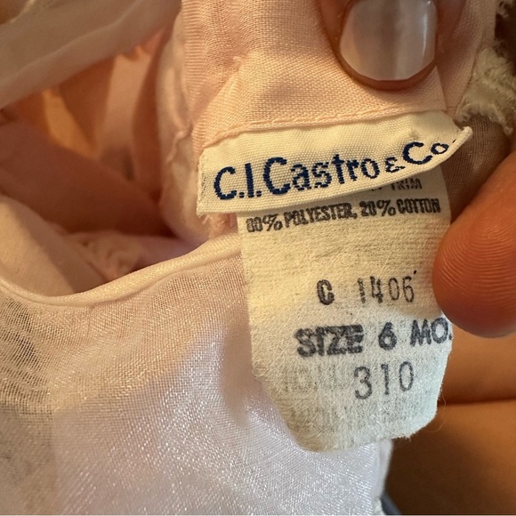 Vintage C.I. Castro & Co Baby girl's pink dress with lace trim size 6 months - Picture 2 of 4